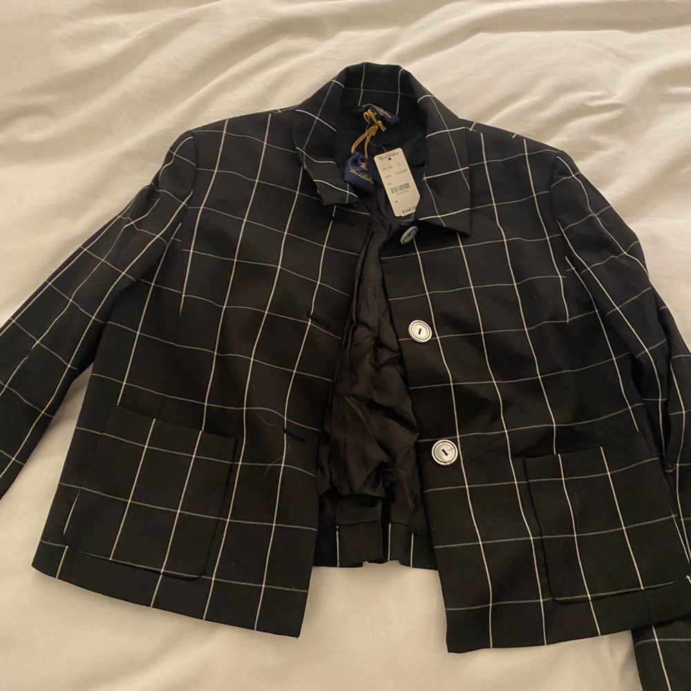 NWT Brooks Brother Black Windowpane blazer
